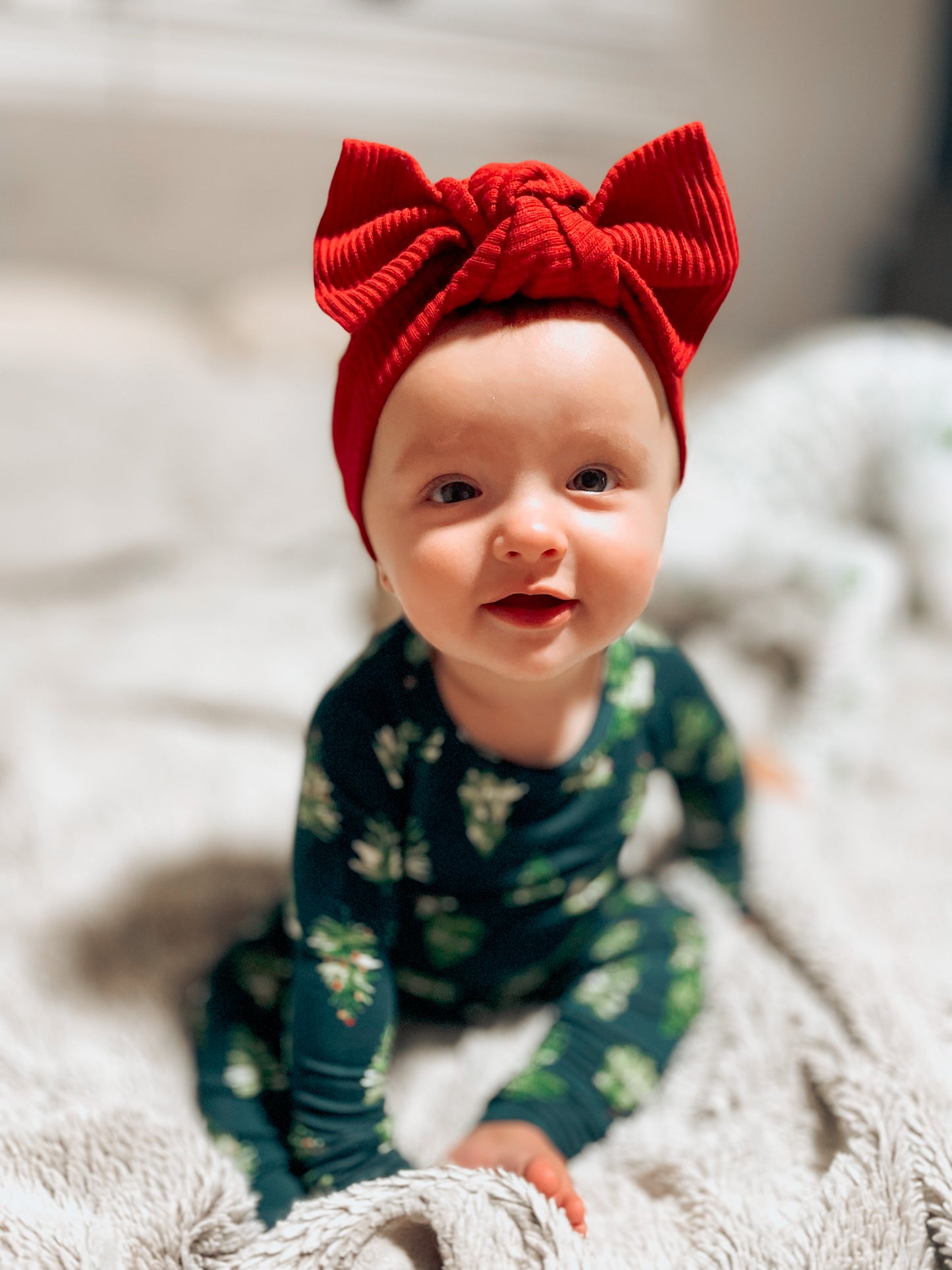 Berry Red Ribbed Bow Headband