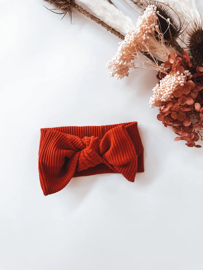 Berry Red Ribbed Bow Headband